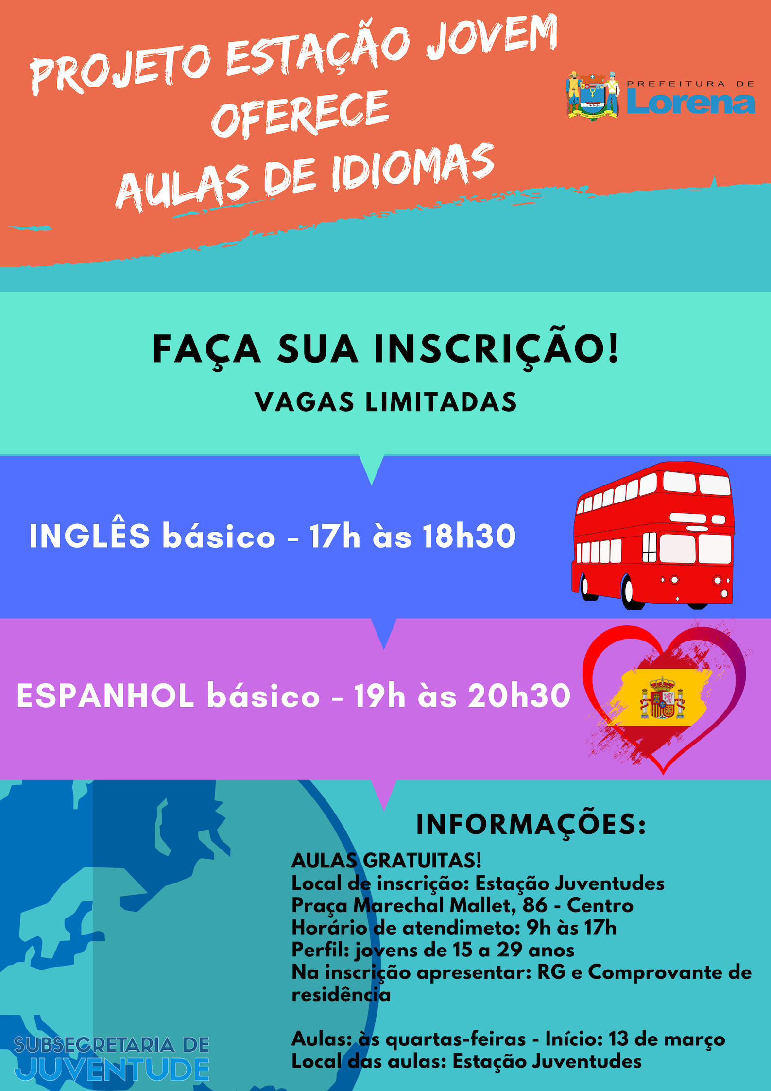 Projeto “Estação Jovem” oferece aulas gratuitas de inglês, espanhol e teatro