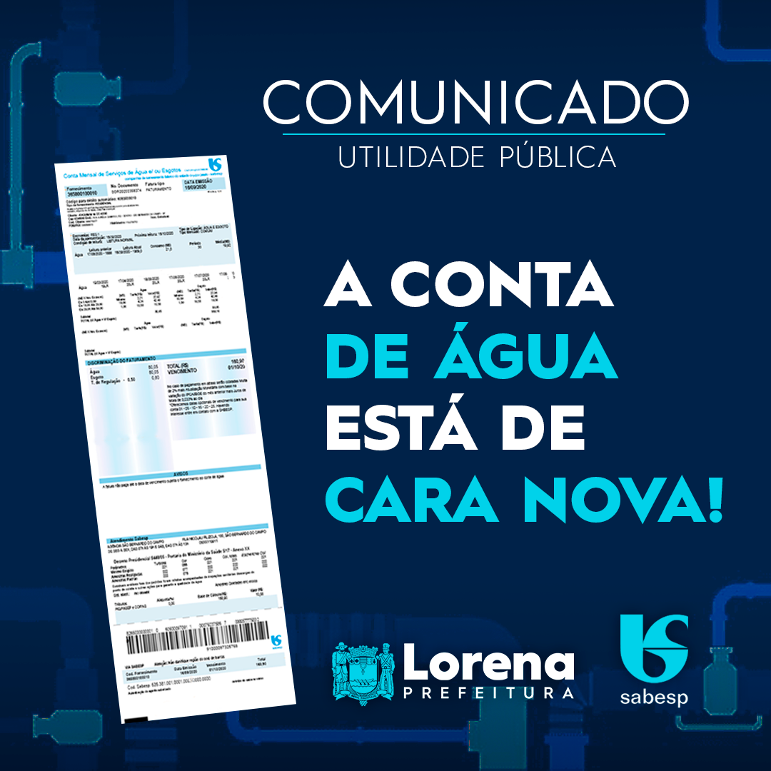 Notícia - Sabesp passa a entregar novo modelo de conta de água aos clientes  - Prefeitura Municipal de Cajati